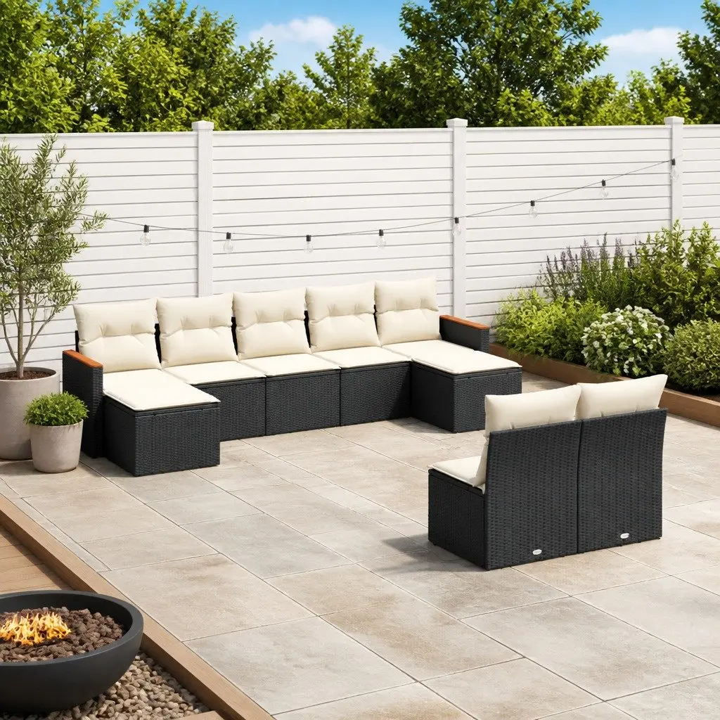 Garden Sofa Set 9 Piece Outdoor Furniture Black Poly Rattan Modular Patio Lounge