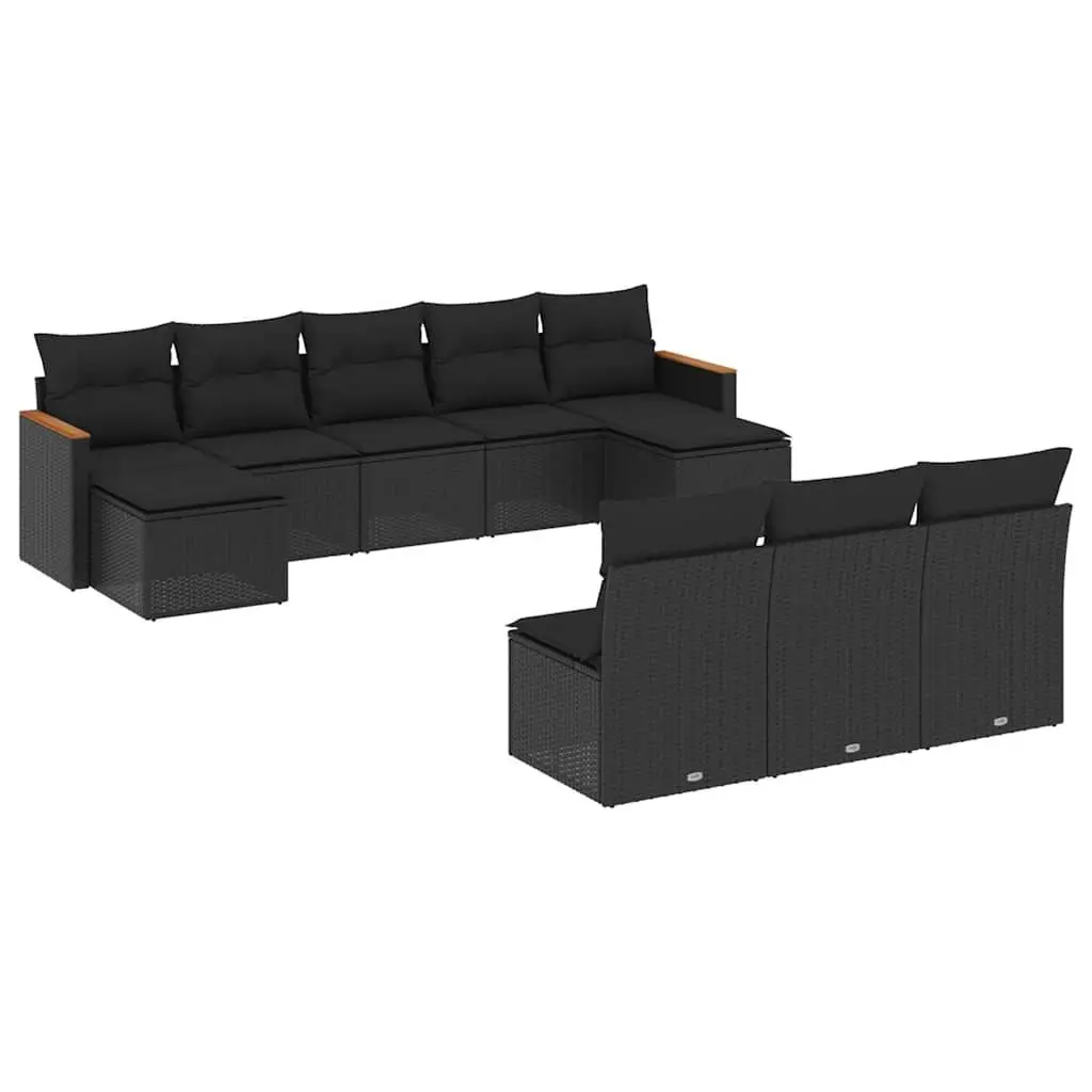 Garden Sofa Set 10 Piece Outdoor Furniture Black Poly Rattan Patio Lounge