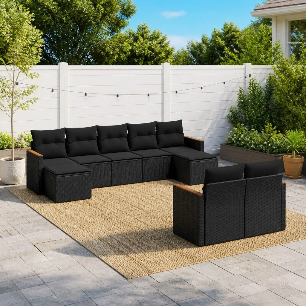 Garden Sofa Set 9 Piece Outdoor Furniture Patio Seating Black Poly Rattan