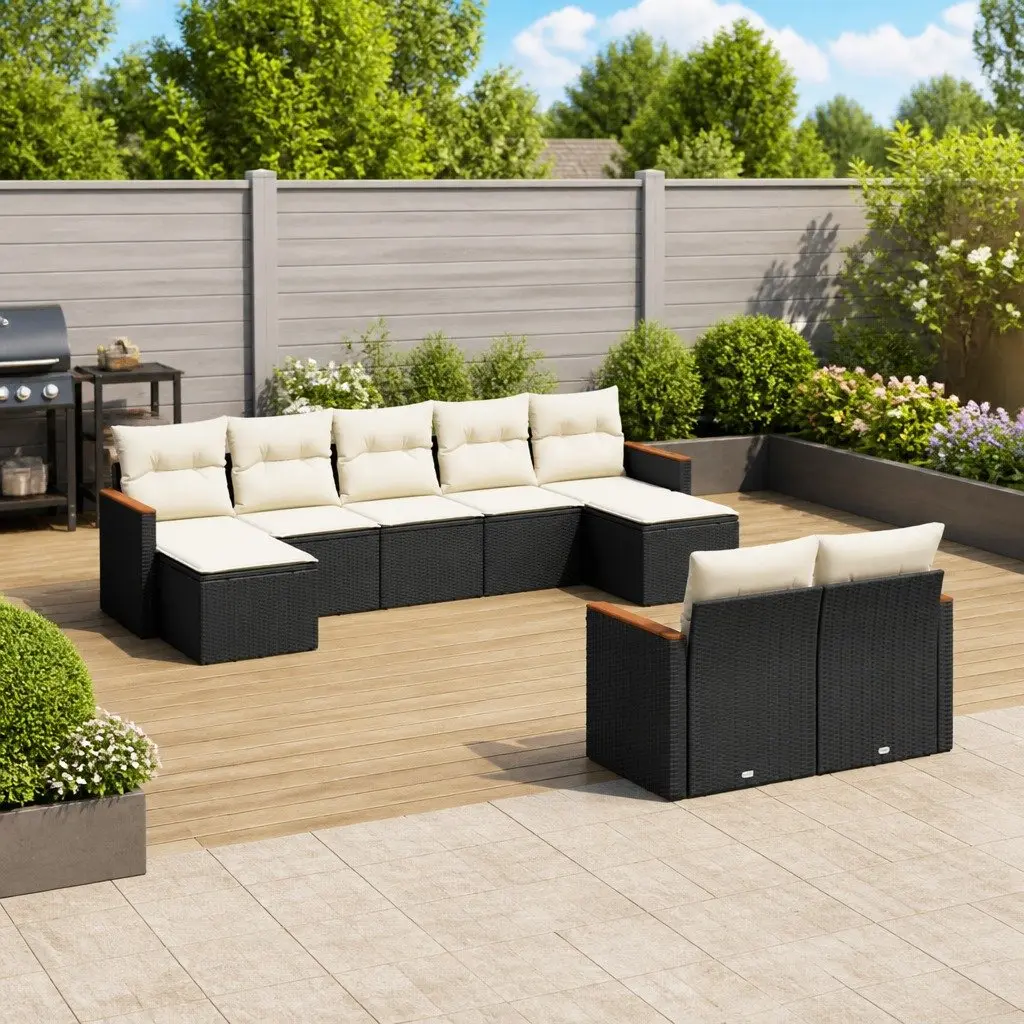 Garden Sofa Set 9 Piece Outdoor Furniture Black Poly Rattan Modular Patio Lounge