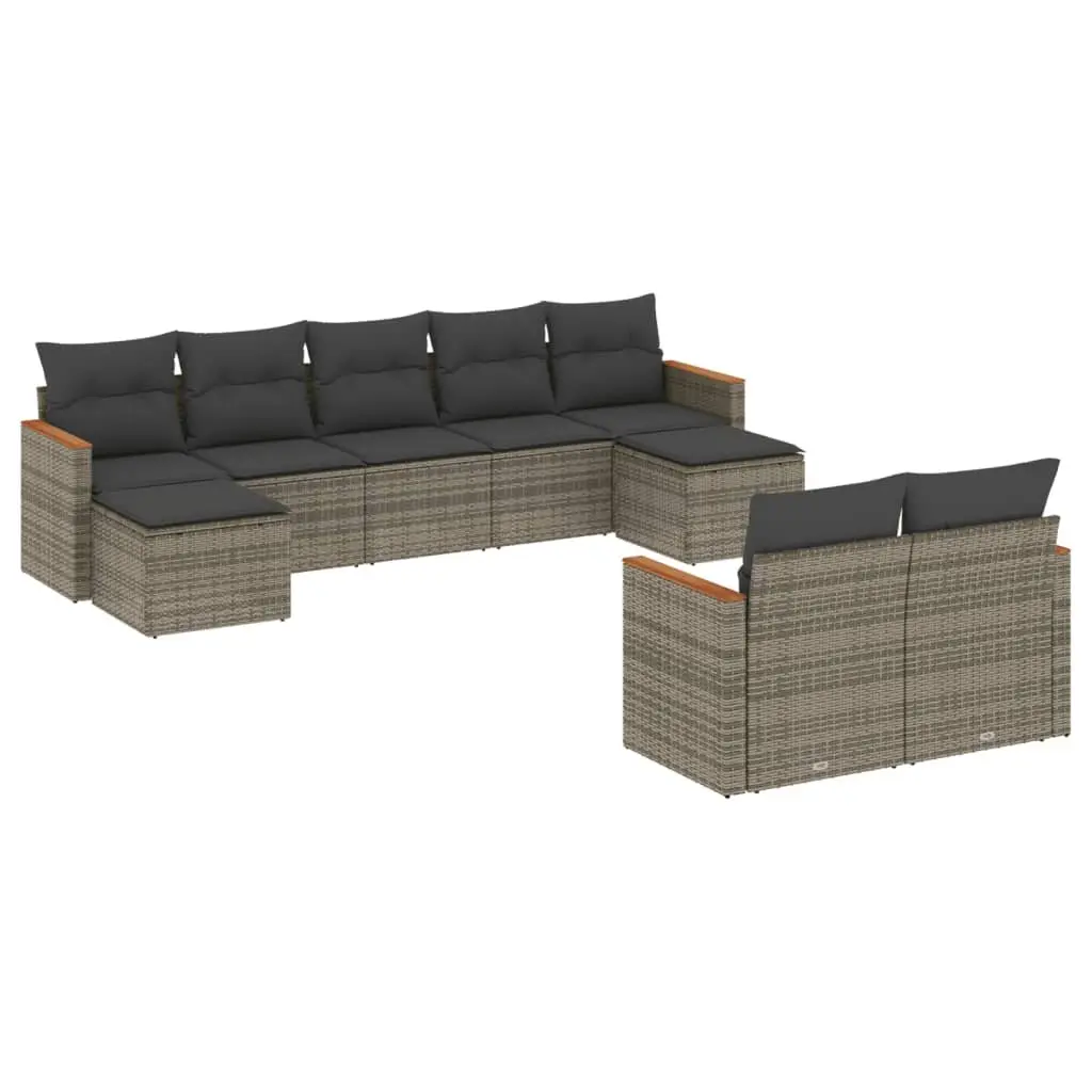 Garden Sofa Set 9 Piece Outdoor Furniture Patio Grey Poly Rattan with Cushions