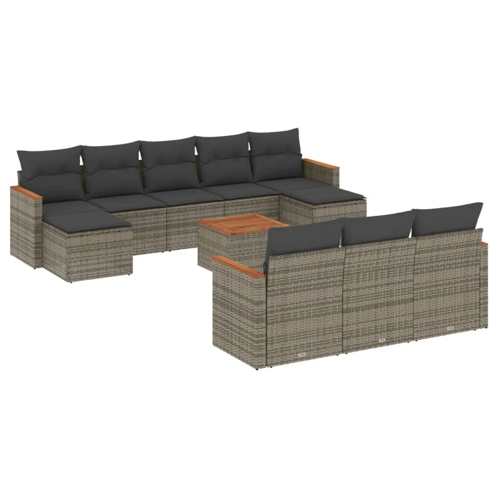 Garden Sofa Set 11 Piece Outdoor Furniture Patio Grey Poly Rattan with Cushions