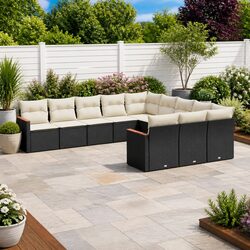 Garden Sofa Set 11 Piece Outdoor Furniture Patio Seating Black Poly Rattan