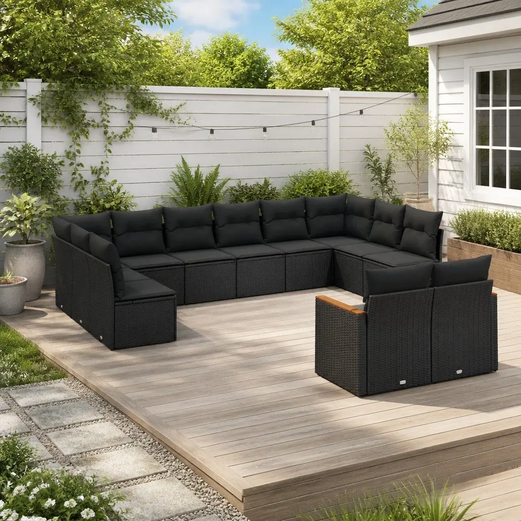 Outdoor Furniture Set 12 Piece Modular Black PE Rattan Garden Sofa
