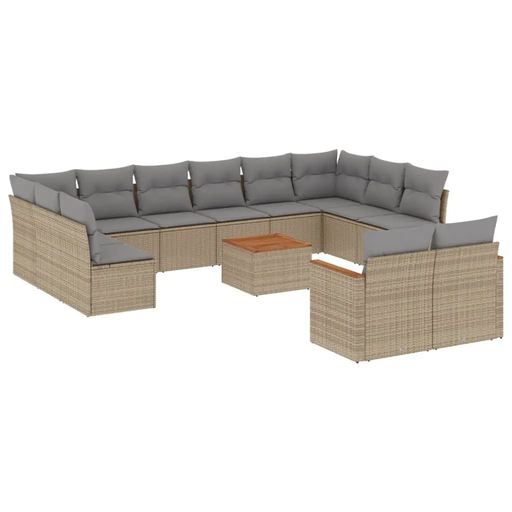 Outdoor Furniture Set Modular Beige Poly Rattan 13 Piece Garden Sofa with Cushions