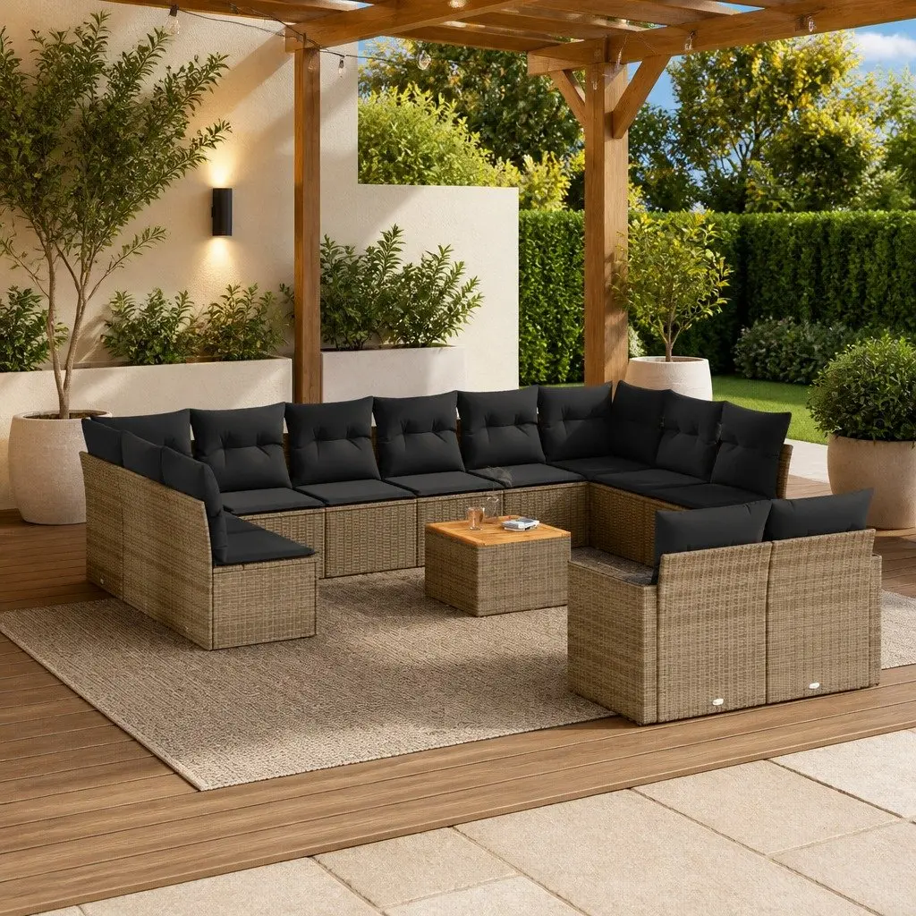 Garden Sofa Set 13 Piece Outdoor Patio Furniture Grey Poly Rattan Modular