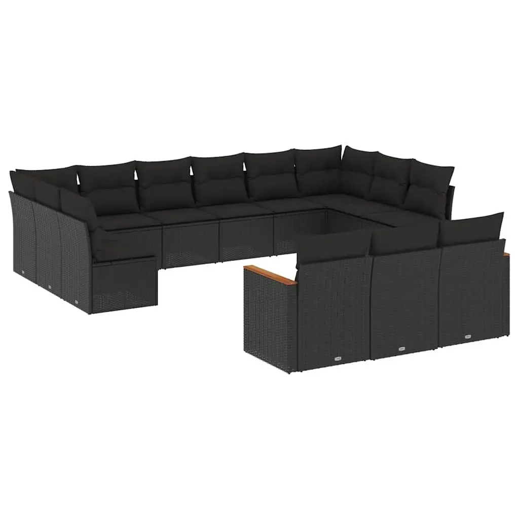 Garden Sofa Set 13 Piece Outdoor Furniture Patio Lounger Black Poly Rattan