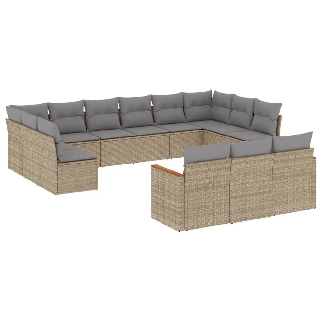 Garden Sofa Set 13 Piece Outdoor Furniture Beige Poly Rattan Patio Sectional