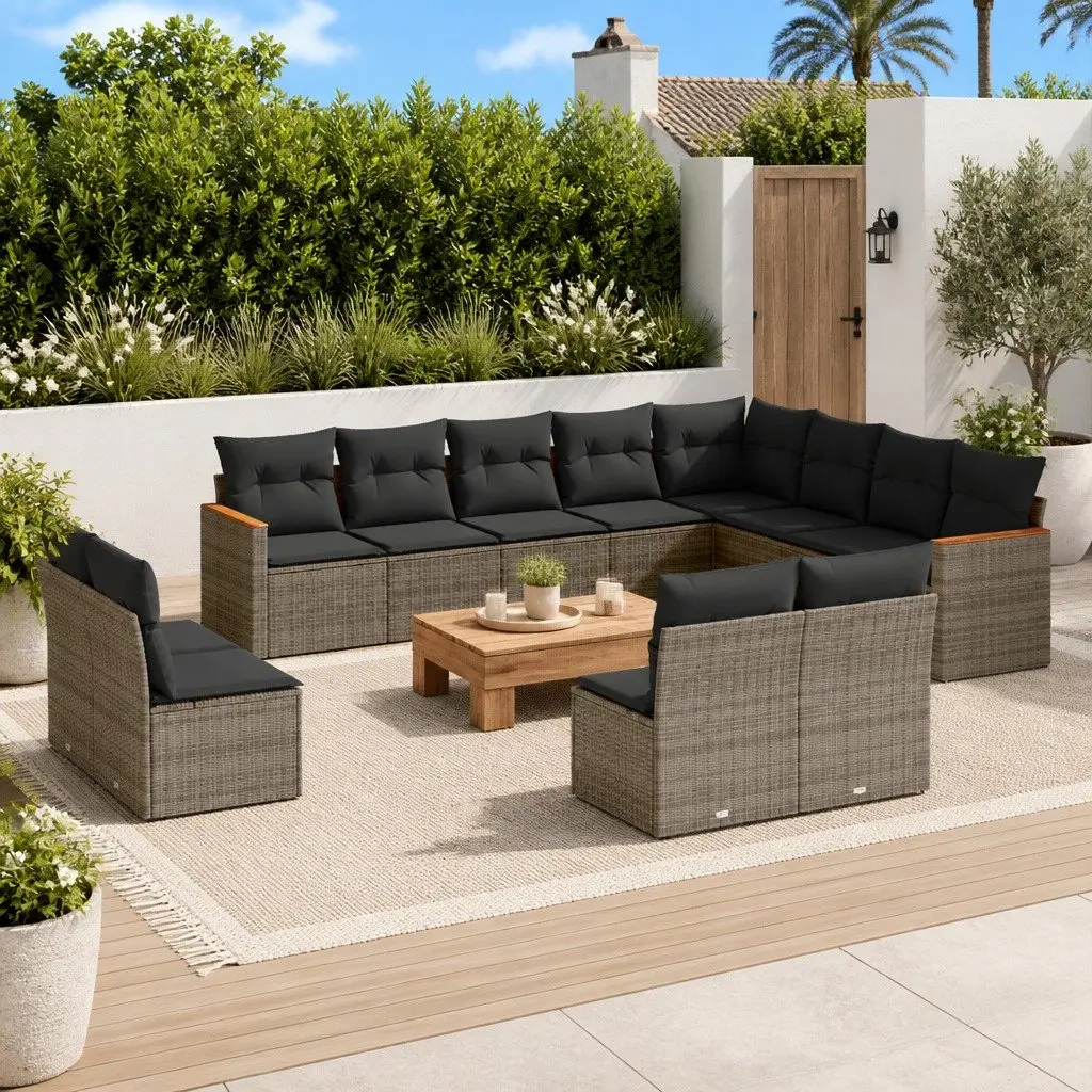 Outdoor Modular Sofa Set 12 Piece Grey Poly Rattan Lounge Furniture