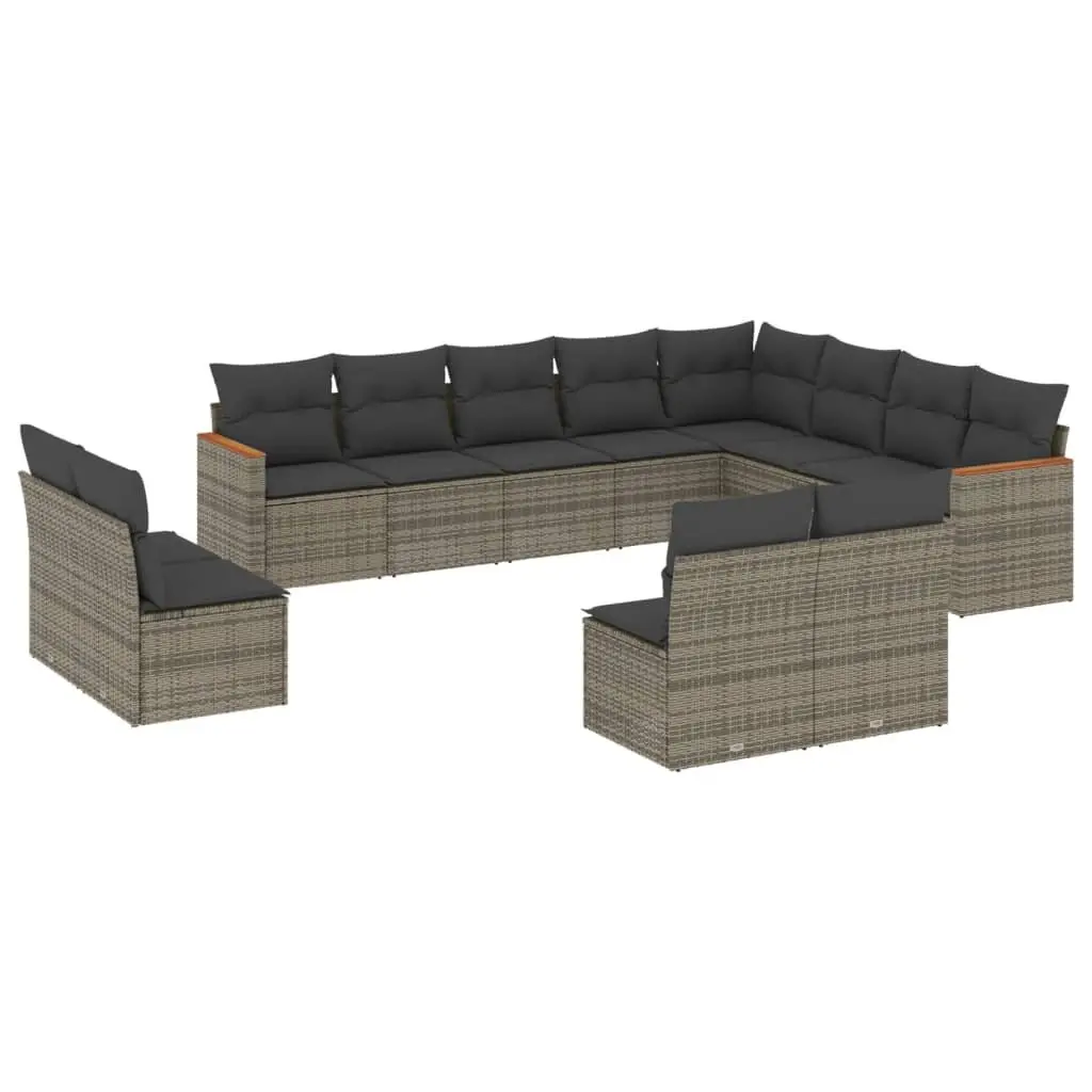 Outdoor Modular Sofa Set 12 Piece Grey Poly Rattan Lounge Furniture
