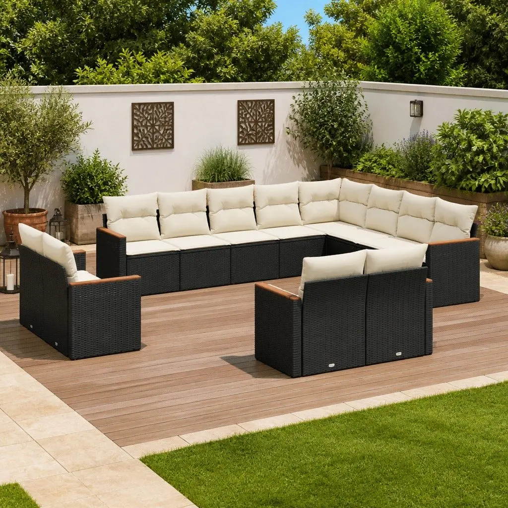 Garden Sofa Set 12 Piece Outdoor Furniture Black Poly Rattan Modular Patio
