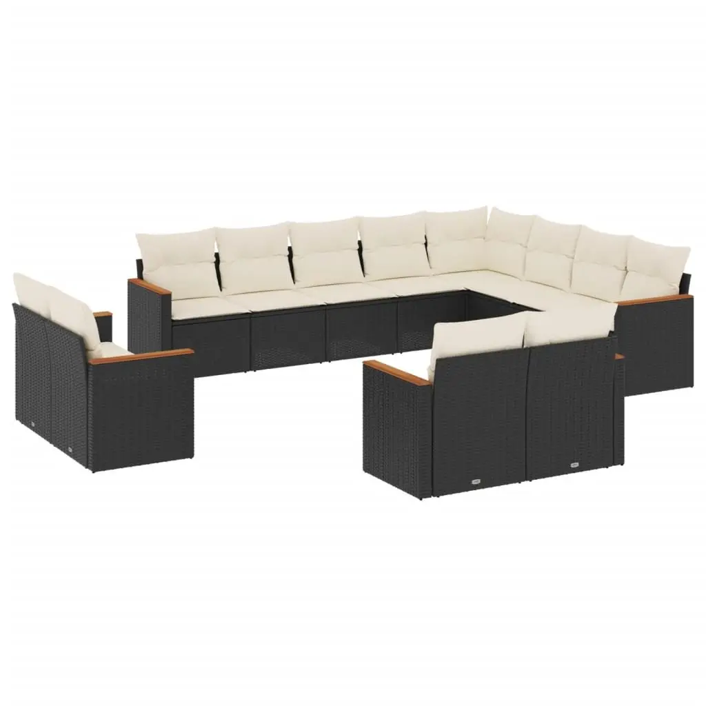 Garden Sofa Set 12 Piece Outdoor Furniture Black Poly Rattan Modular Patio
