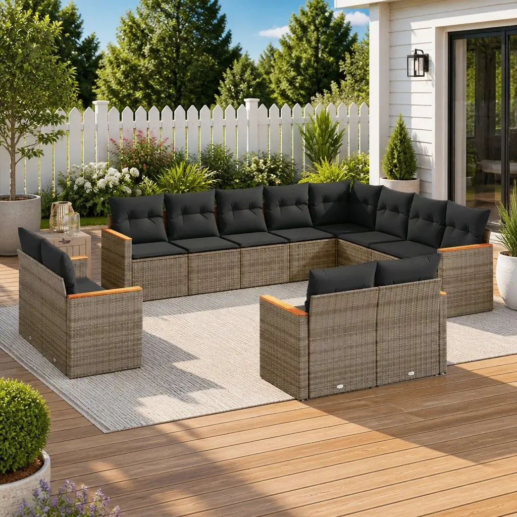 Garden Sofa Set 12 Piece Outdoor Furniture Grey Poly Rattan Modular Patio