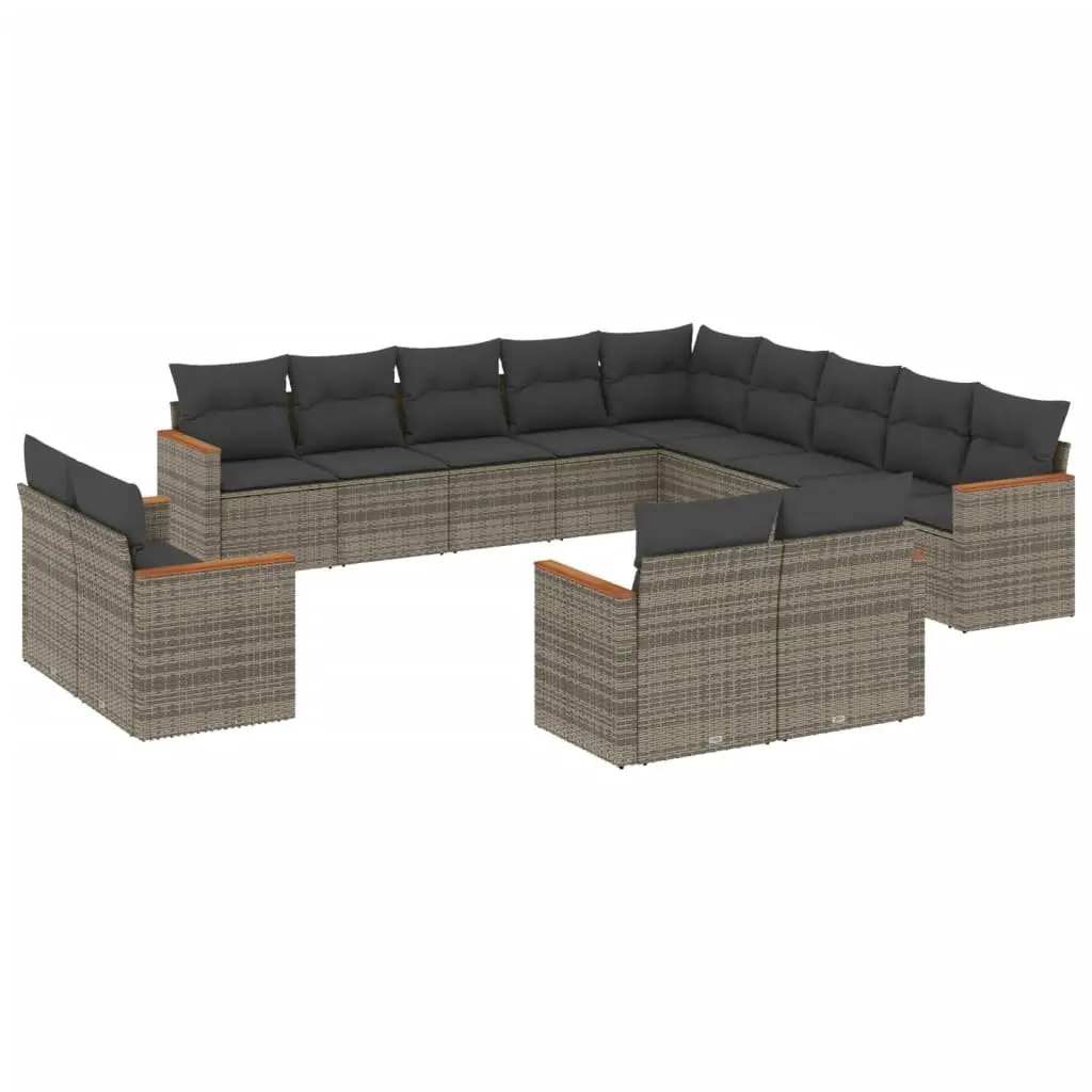 Modular 13 Piece Grey Outdoor Patio Sofa Set Made of Durable Poly Rattan with Storage Function and Removable Cushion Covers