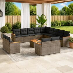 Garden Sofa Set 14 Piece Outdoor Patio Furniture Grey Poly Rattan Modular
