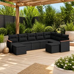 Friendly 9 Piece Black Modular Garden Sofa Set