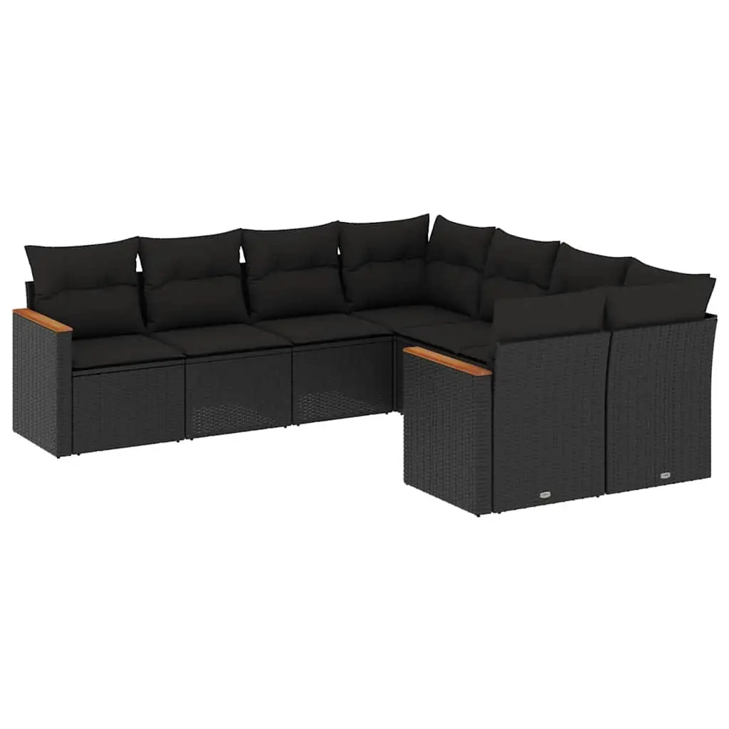 8 Piece Garden Sofa Set with Cushions and Storage Black Outdoor Furniture