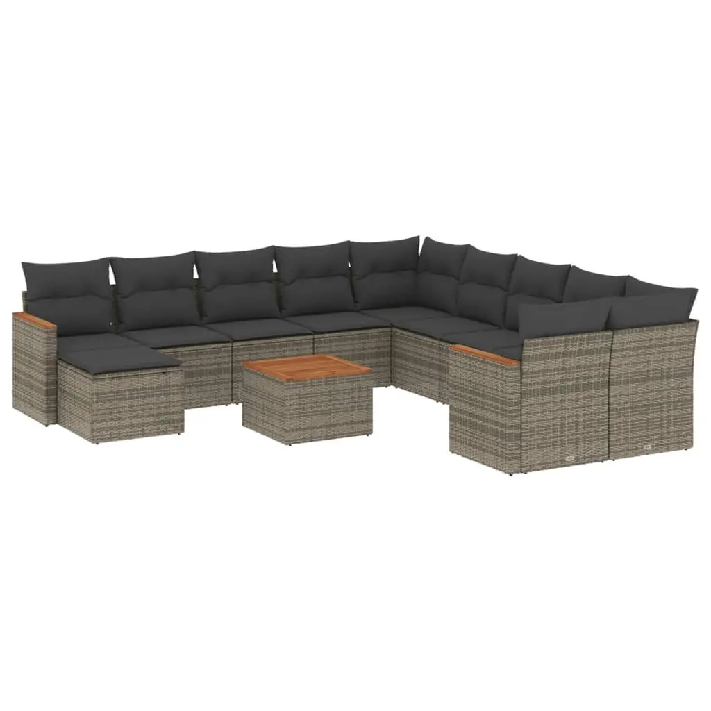 Modular Outdoor Furniture Set 12 Piece Grey Poly Rattan Garden Sofa with Storage and Removable Cushion Covers