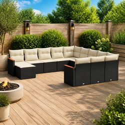 Garden Sofa Set 12 Piece Outdoor Furniture with Cushions Storage Black Poly