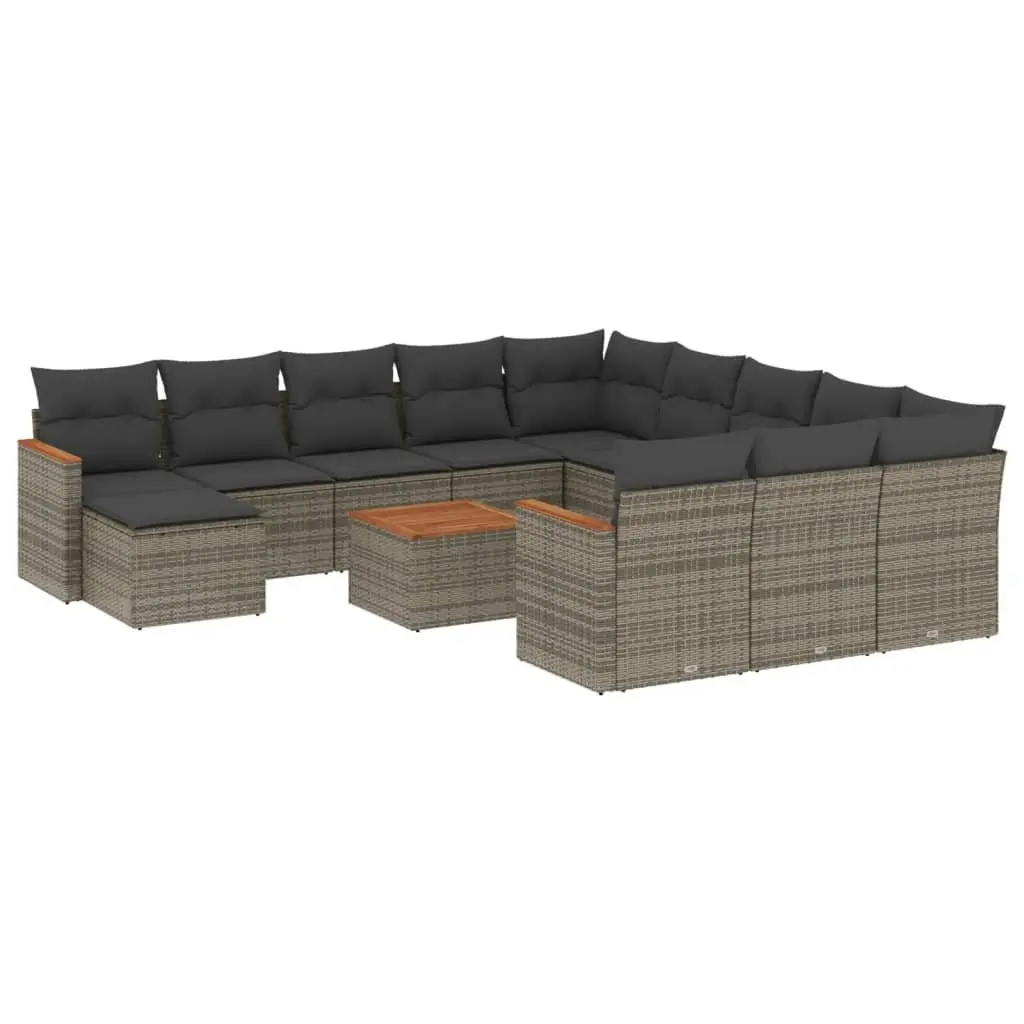 13 Piece Outdoor Modular Garden Sofa Set Grey Poly Rattan with Cushions and Storage Bag