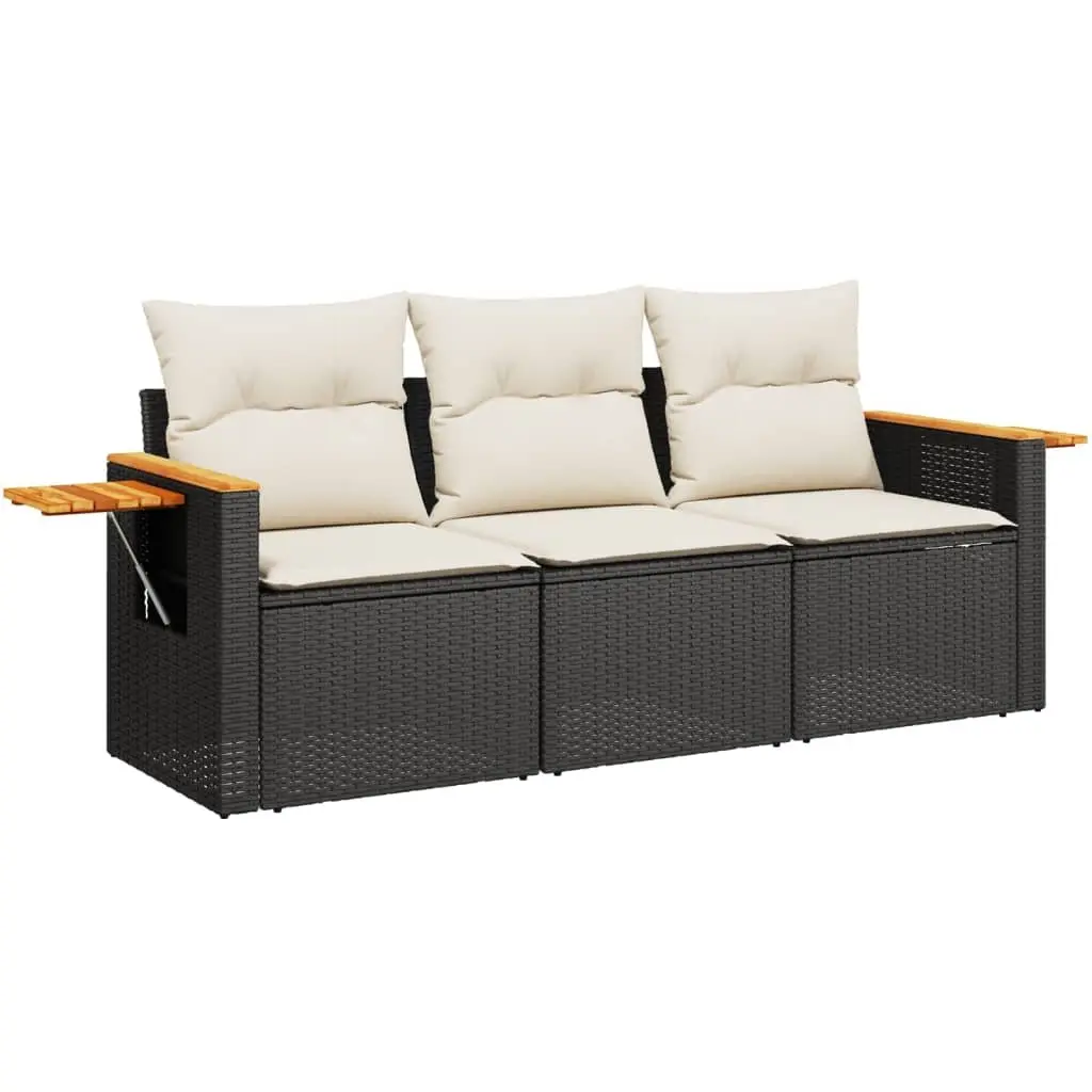 3 Piece Outdoor Garden Sofa Set with Storage Black Poly Rattan Patio Furniture
