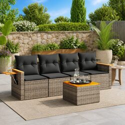 Garden Sofa Set 5 Piece Outdoor Furniture Grey Poly Rattan Modular with Cushions