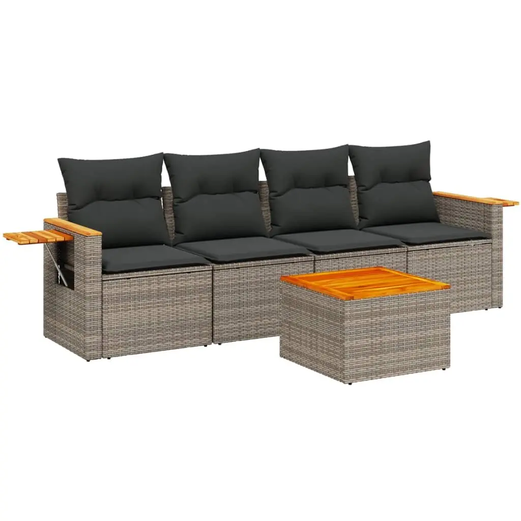 Garden Sofa Set Modular 5 Piece Grey Poly Rattan with Cushions