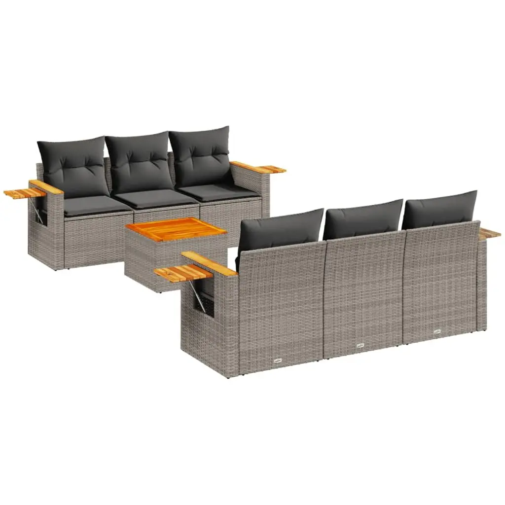 Garden Sofa Set 7 Piece Outdoor Furniture Patio Grey Poly Rattan with Cushions