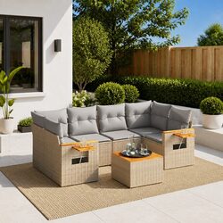 7 Piece Garden Sofa Set Beige Outdoor Furniture Patio Sectional with Storage