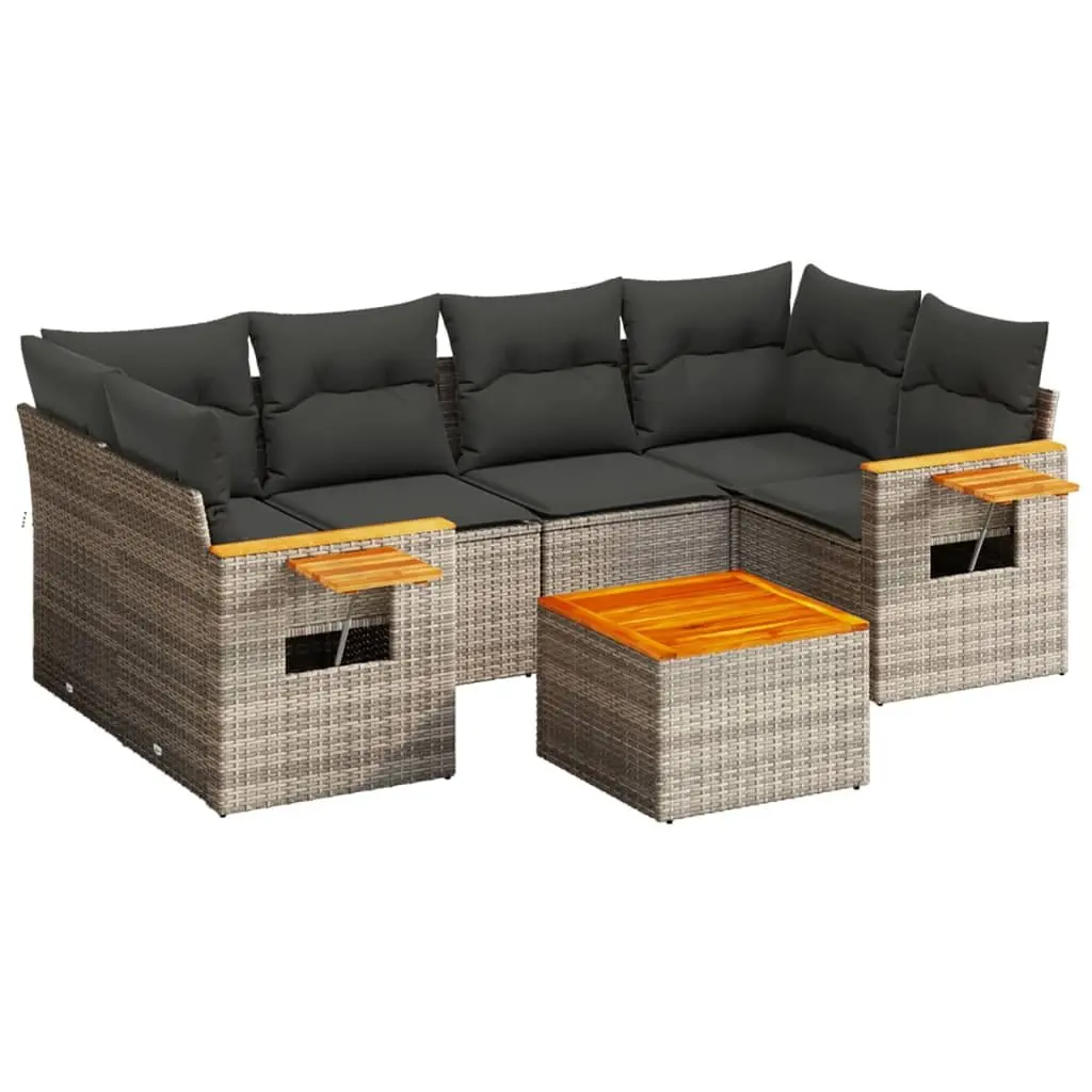 Garden Sofa Set 7 Piece Grey Poly Rattan Outdoor Furniture Patio Modular Seating