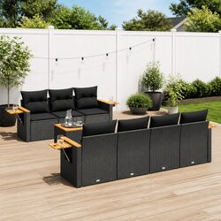 Garden Sofa Set 8 Piece Outdoor Furniture Patio Lounge Black Poly Rattan Modular
