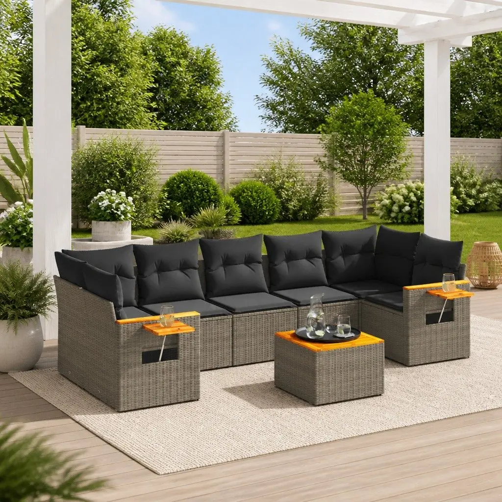 Garden Sofa Set 8 Piece Outdoor Furniture Grey Poly Rattan Modular Patio Seating