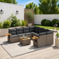 Garden Sofa Set 9 Piece Outdoor Furniture with Cushions Storage Grey Poly Rattan
