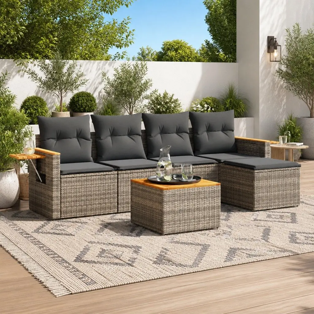 Modular Outdoor Furniture Set Grey 6 Piece Garden Sofa with Cushions and Foldable Table