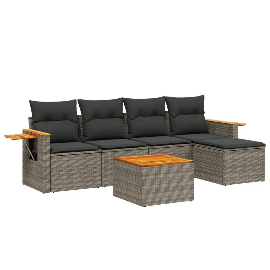 Modular Outdoor Furniture Set Grey 6 Piece Garden Sofa with Cushions and Foldable Table