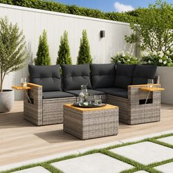 Garden Sofa Set 5 Piece Outdoor Furniture Grey Poly Rattan Modular with Storage