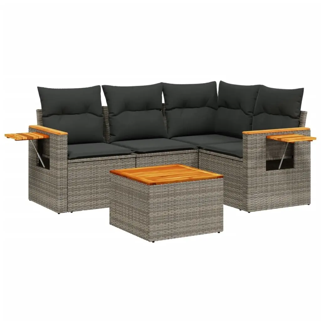 Garden Sofa Set 5 Piece Outdoor Furniture Grey Poly Rattan Modular with Storage