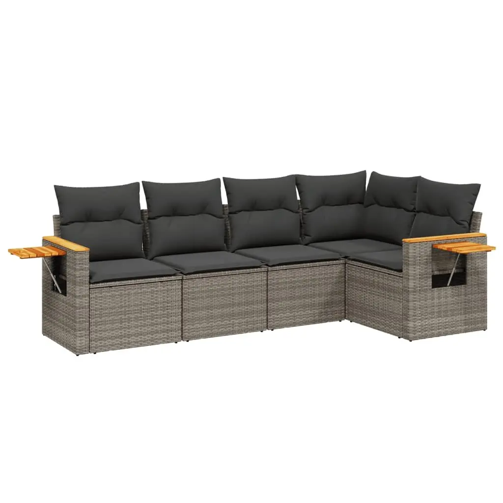 Garden Sofa Set 5 Piece Outdoor Furniture PE Rattan Grey with Storage Cushions