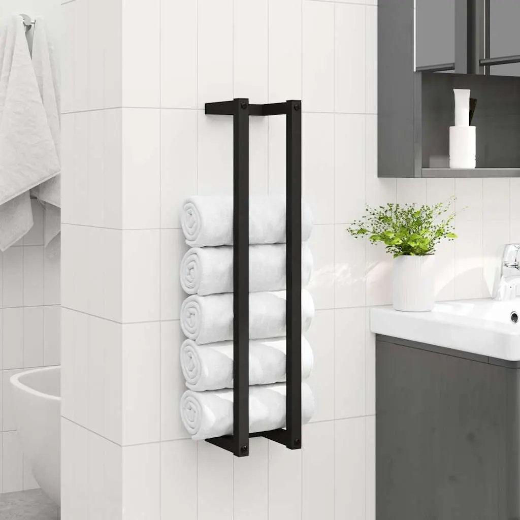 Towel Rack Black Wall Mount Iron Bathroom Holder 12.5 x 12.5 x 60 cm