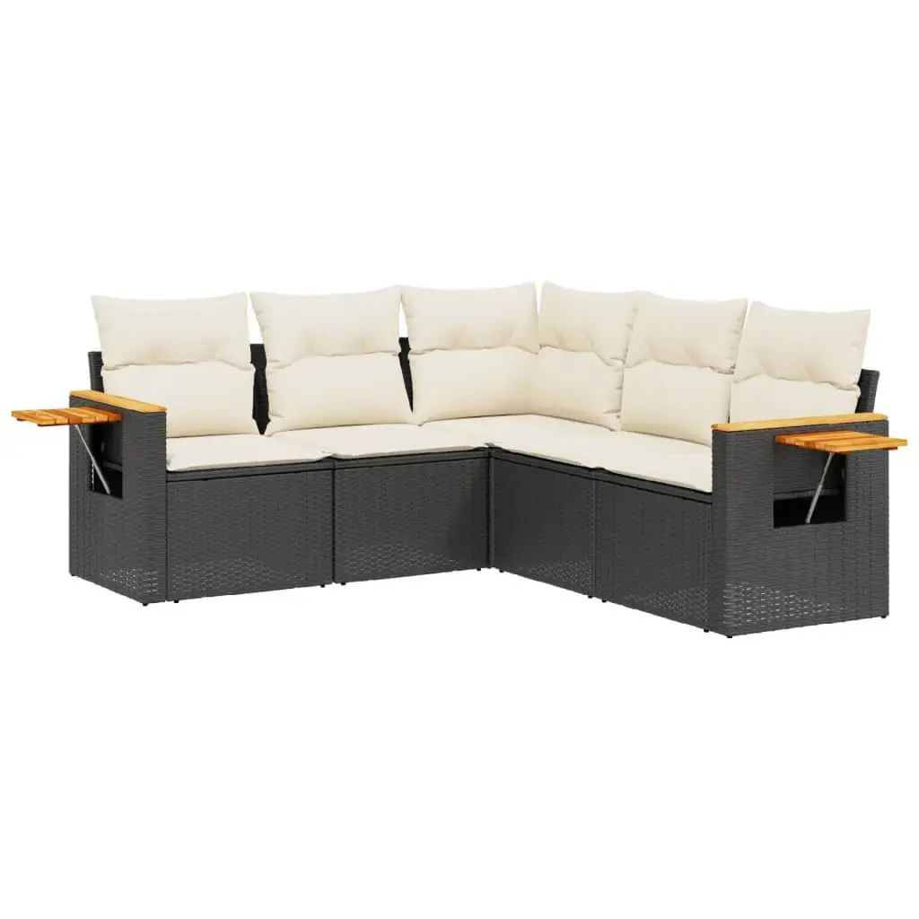 Garden Sofa Set 5 Piece Outdoor Furniture Black Poly Rattan Patio Lounge With