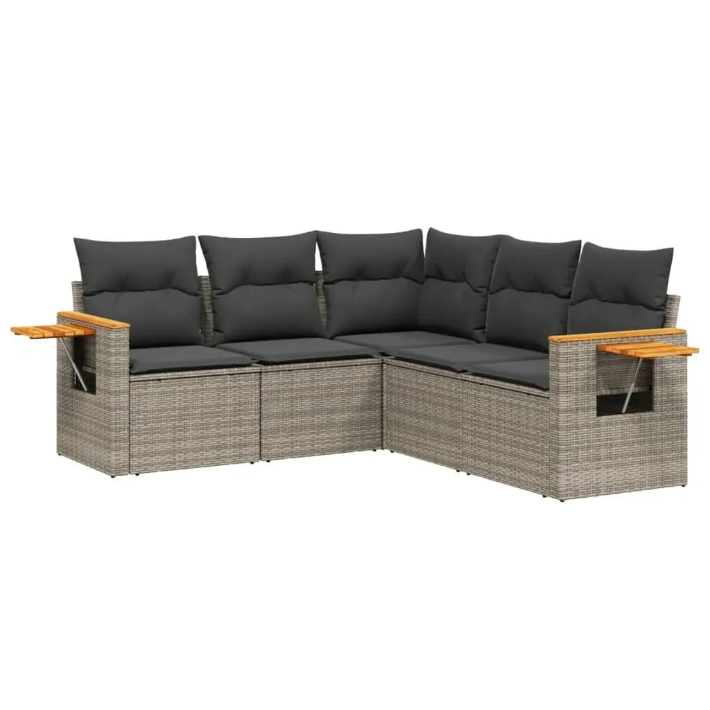 Garden Sofa Set 5 Piece Grey Poly Rattan Outdoor Furniture with Storage and Foldable Side Table