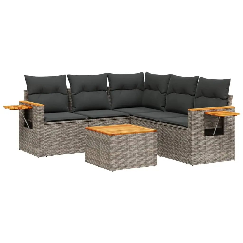 Garden Sofa Set 6 Piece Outdoor Furniture Grey Poly Rattan with Cushions Storage