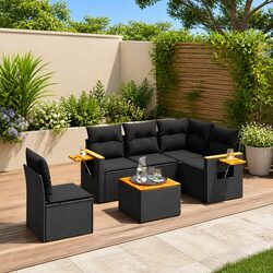 Garden Sofa Set 6 Piece Outdoor Furniture with Cushions Storage Black Poly