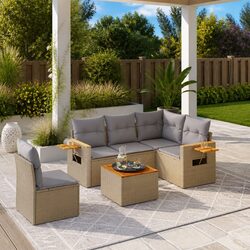 Friendly 6 Piece Beige Sofa Set for Your Outdoor Space