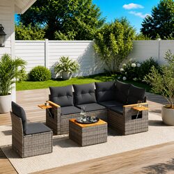 Friendly 6 Piece Outdoor Sofa Set in Grey Poly Rattan