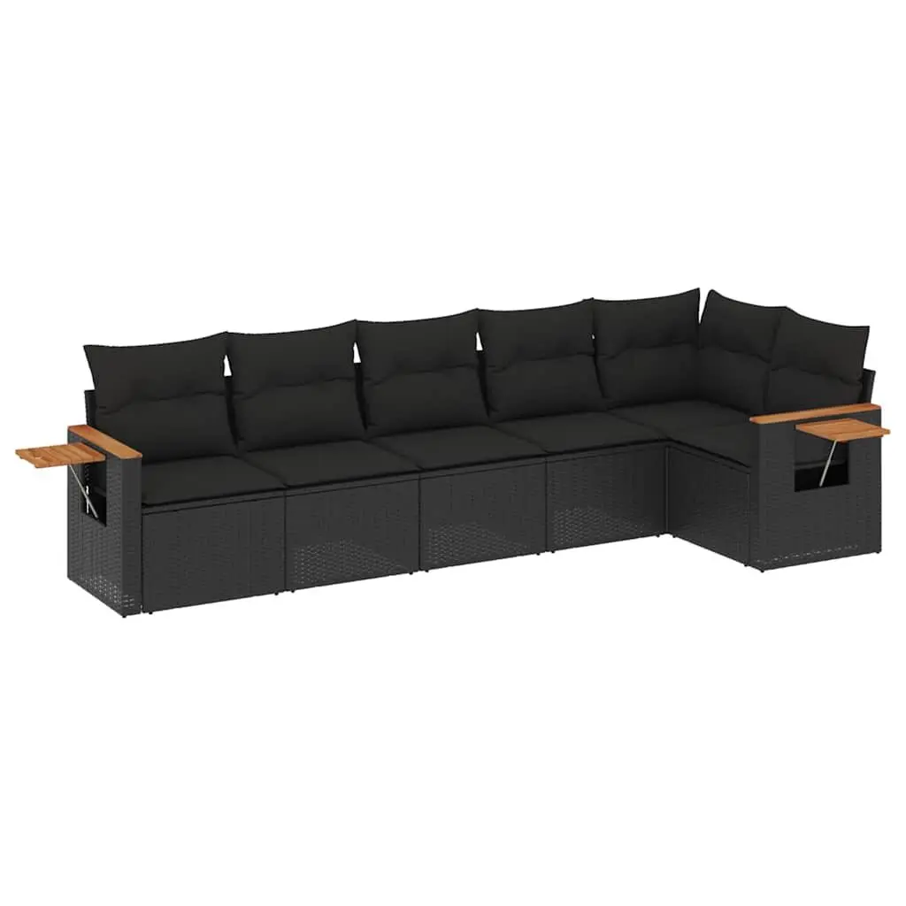 Garden Sofa Set 6 Piece Outdoor Furniture Patio Conversation Set Black Poly