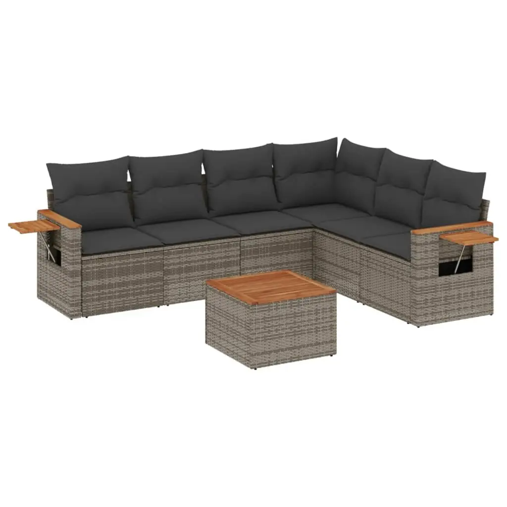 Garden Sofa Set 7 Piece Outdoor Furniture Grey Poly Rattan Modular with Storage