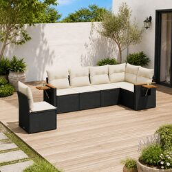Garden Sofa Set 6 Piece Outdoor Furniture Patio Rattan Black Cushions Storage