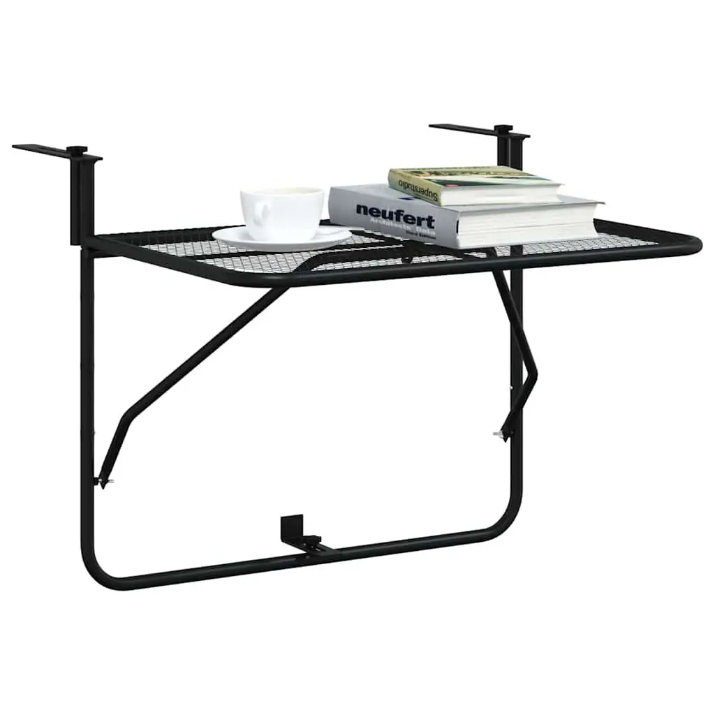 Foldable Balcony Side Table Black Steel Mesh 60x40cm