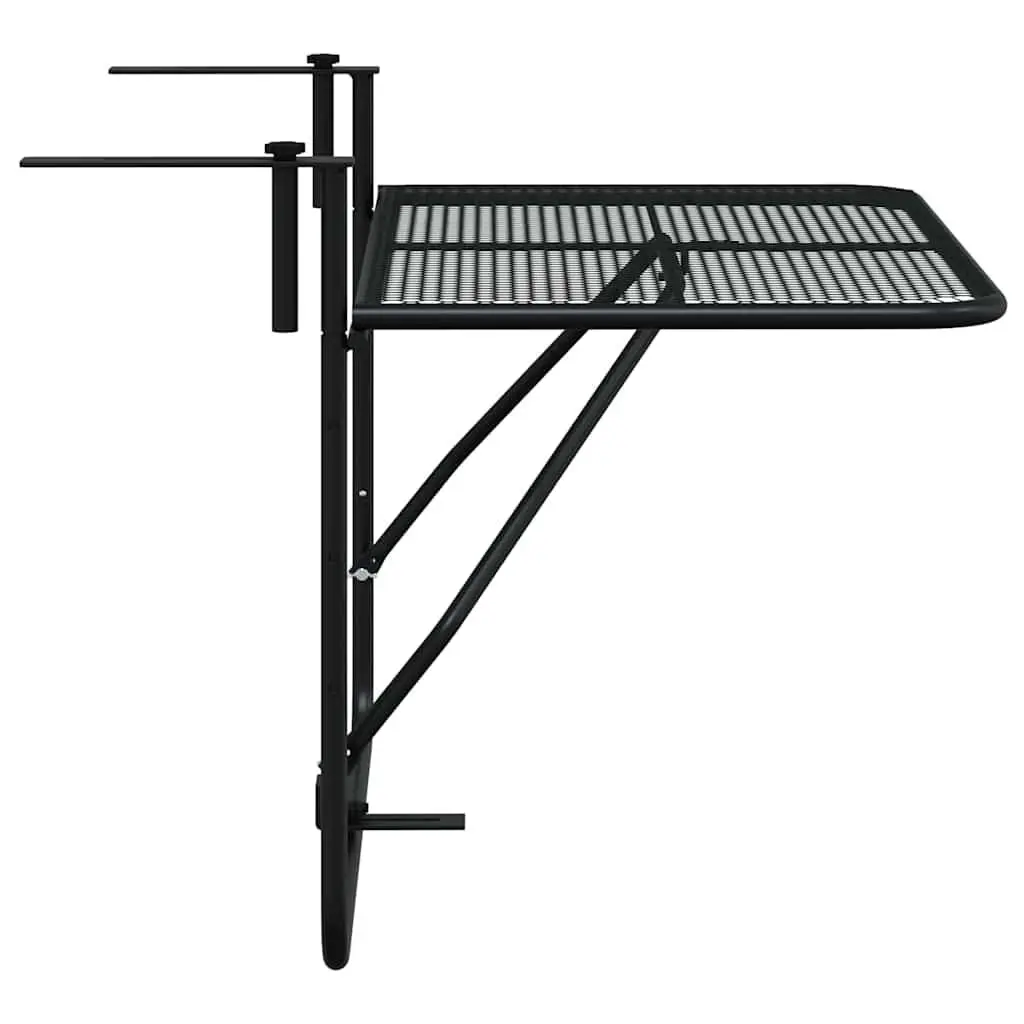 Foldable Balcony Side Table Black Steel Mesh 60x40cm